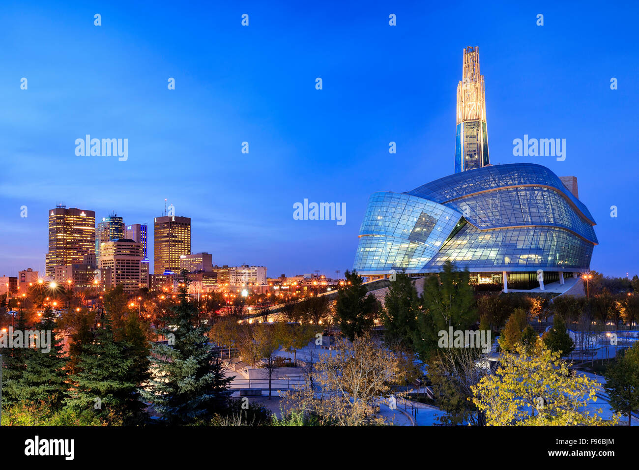Canadian Museum for Human Rights at night in downtown Winnipeg ...