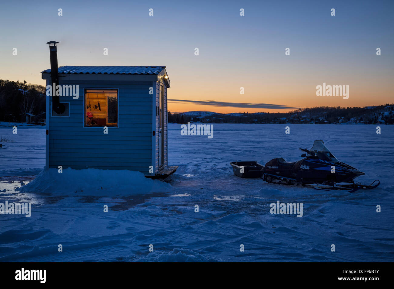Ice fishing hut, Long Lake, Sudbury, Ontario, Canada Stock Photo Alamy