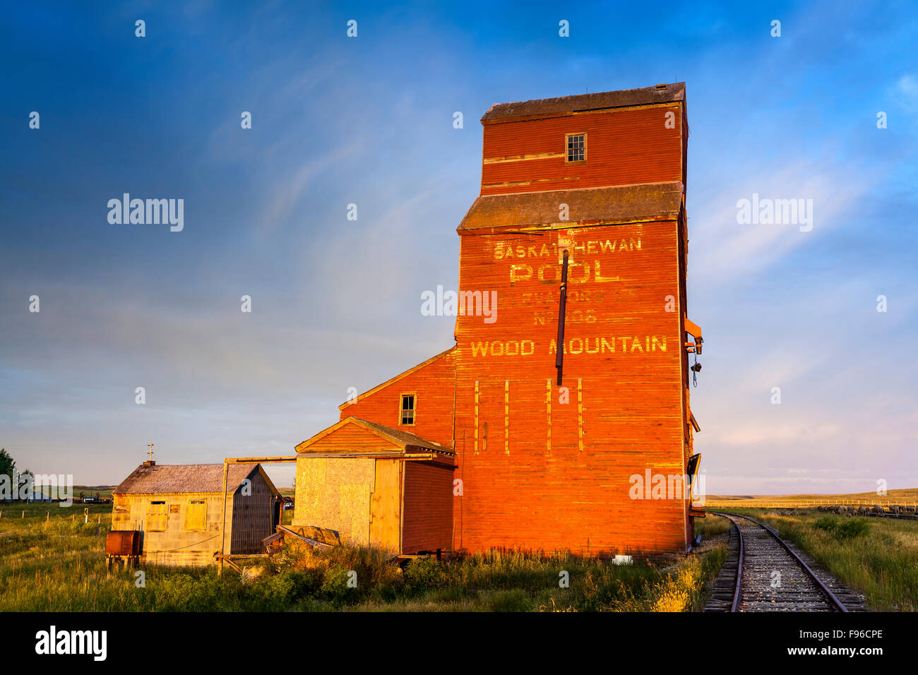 Old grain elevator in Wood Mountain, Saskatchewan, Canada Stock Photo