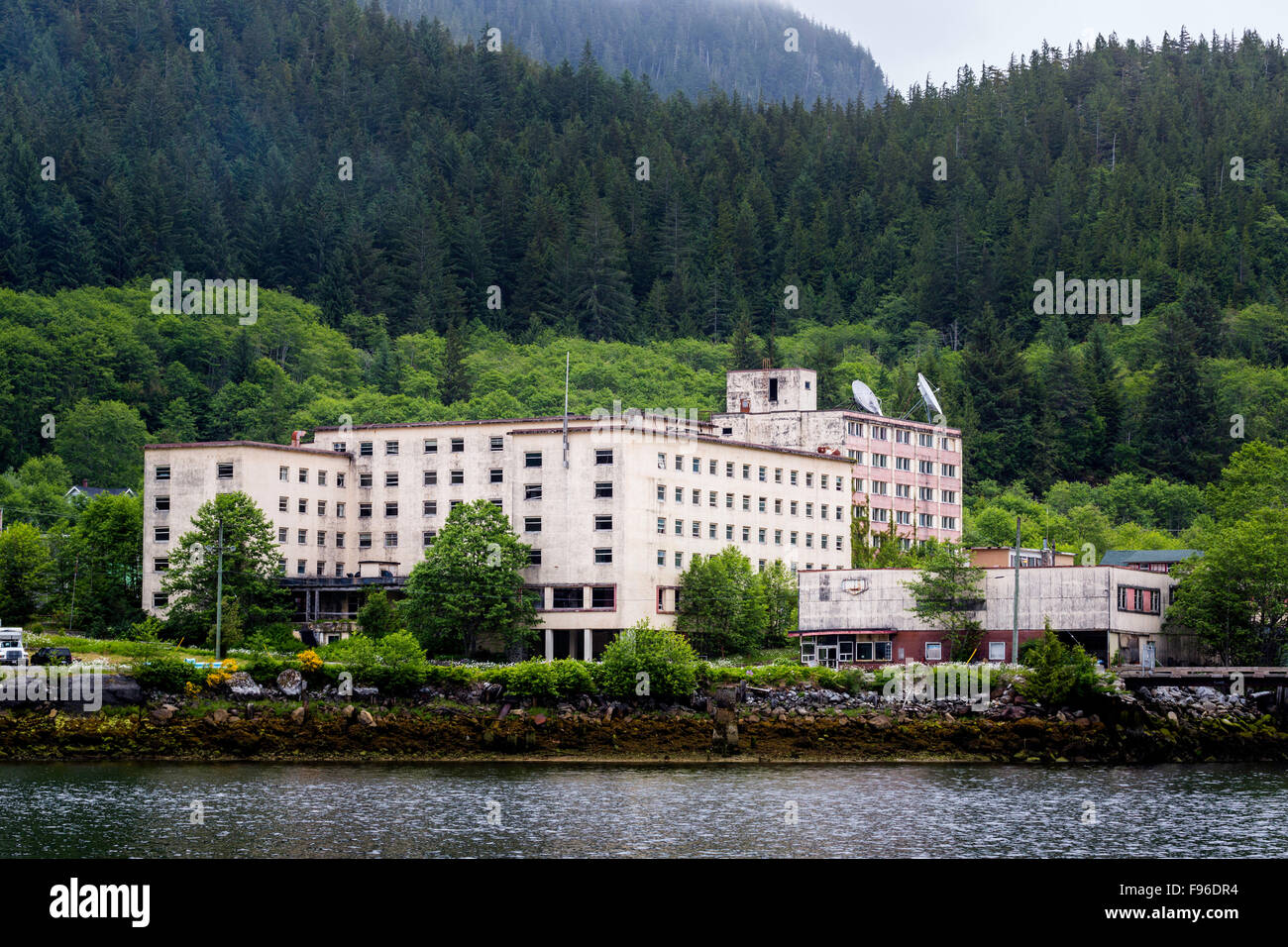 British Columbia, Canada, Central BC coast, Ocean Falls, abandonned town, abandonned hotel Stock