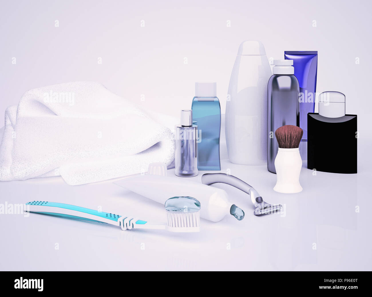 Set for morning hygiene. Toothpaste, brush, soap, balm, tooth thread