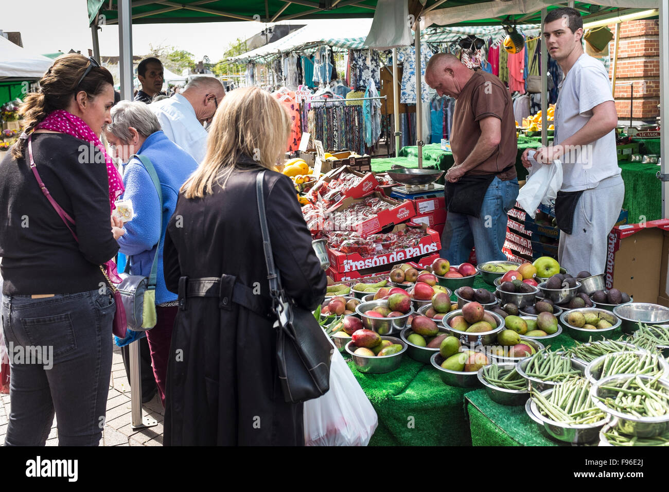 Outdoor market along High Street in Epsom, Surrey, UK Stock Photo Alamy
