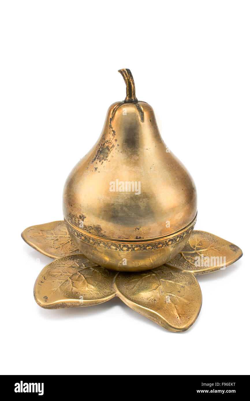 Antique brass pear-shaped pot isolated on white Stock Photo