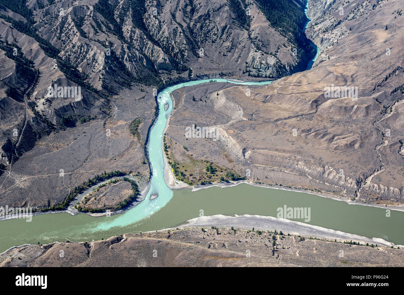 Canada, British Columbia, aerial photography, Chilcotin region,  junction of Chilcotin and Fraser rivers, Stock Photo