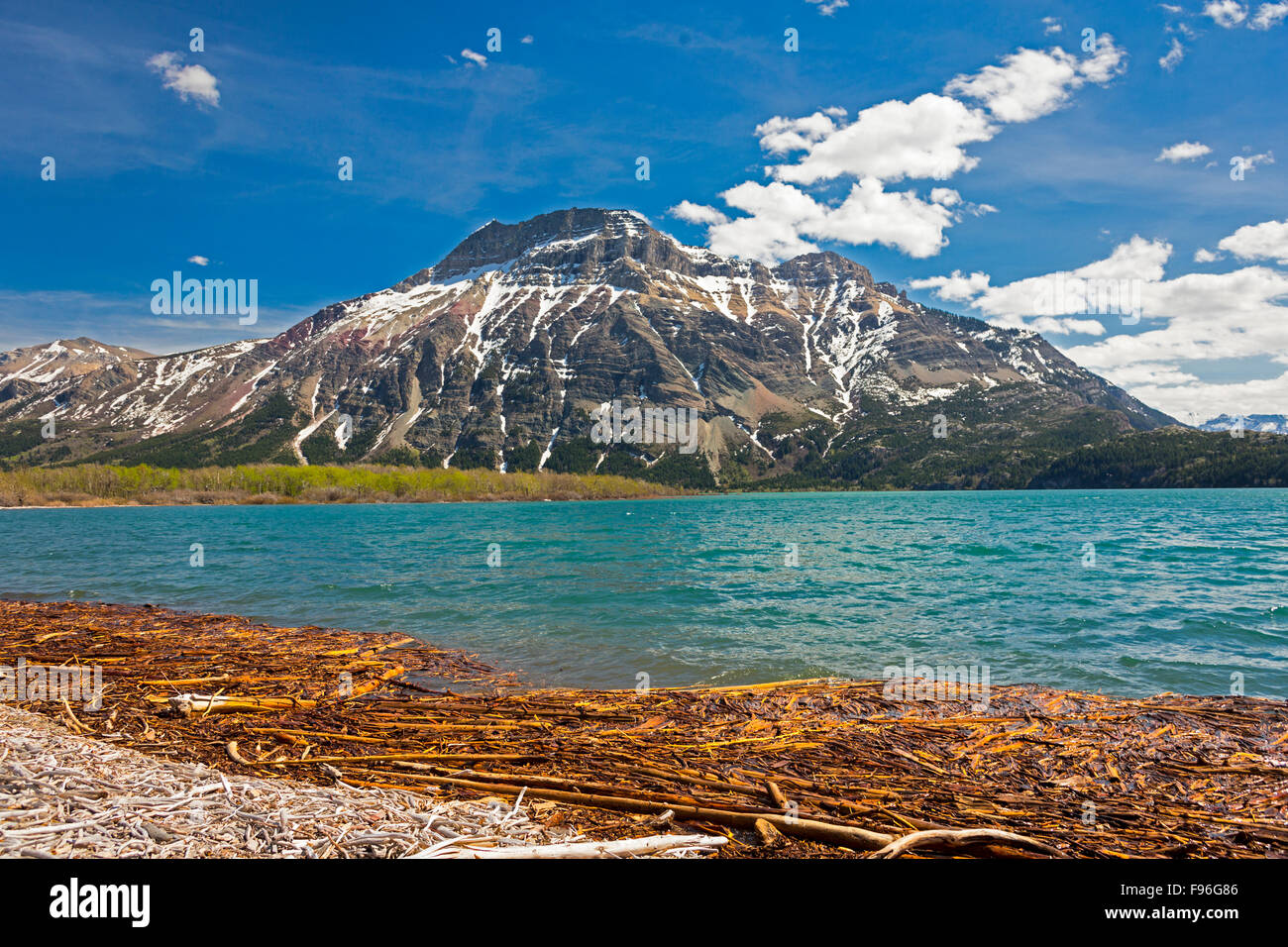 View of Vimy Peak with  Waterton Lakes in foreground, Waterton Lakes National Park, Alberta, Canada Stock Photo