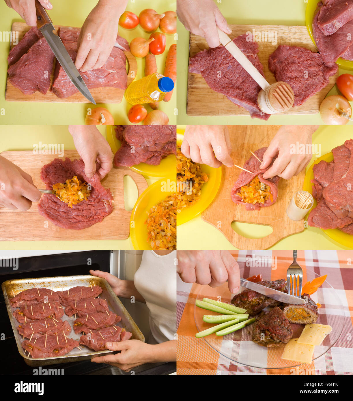 Stages of cooking roasted stuffed beef. Se more in series Stock Photo
