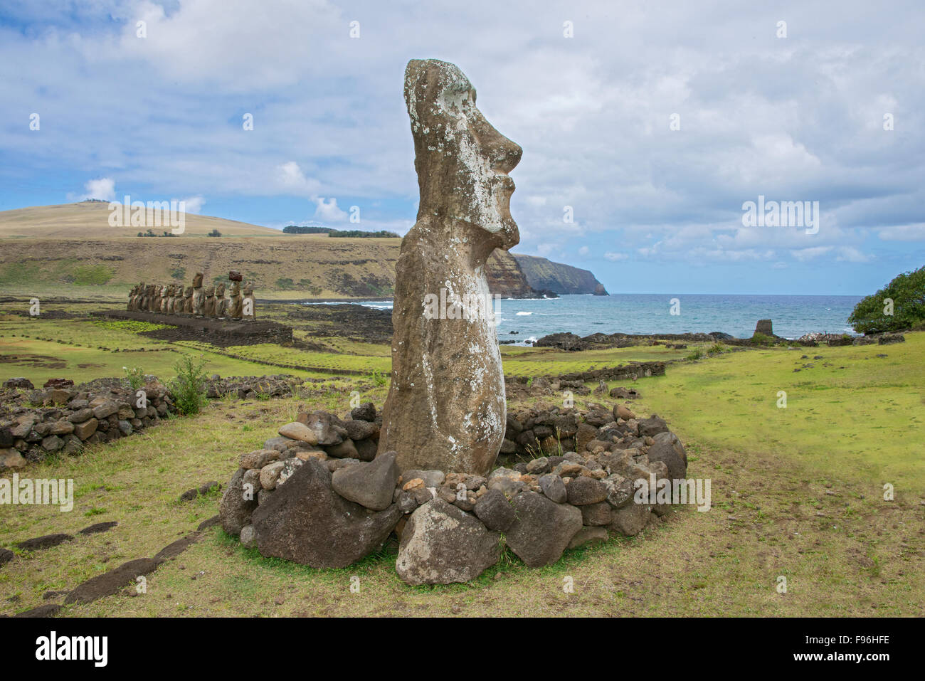 Ceremonial moai, Tongariki, Easter Island Stock Photo