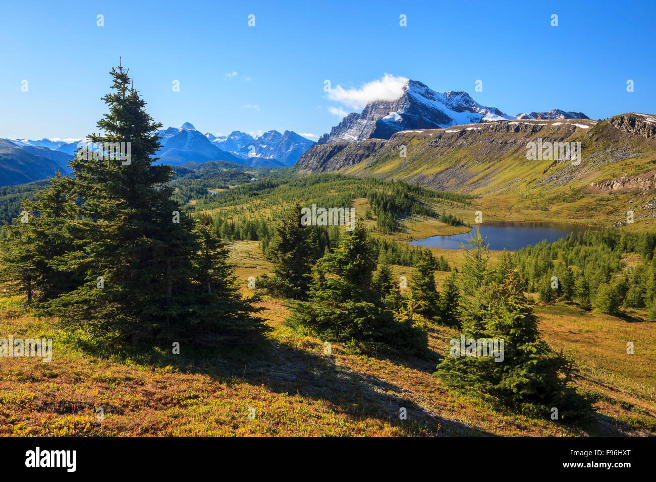 The Monarch and the Ramparts viewed from Healy Pass in Banff National Park, Alberta, Canada. Stock Photo