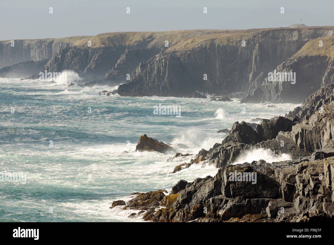 Waves breaking on coastline, Cape Race, Newfoundland, Canada Stock Photo