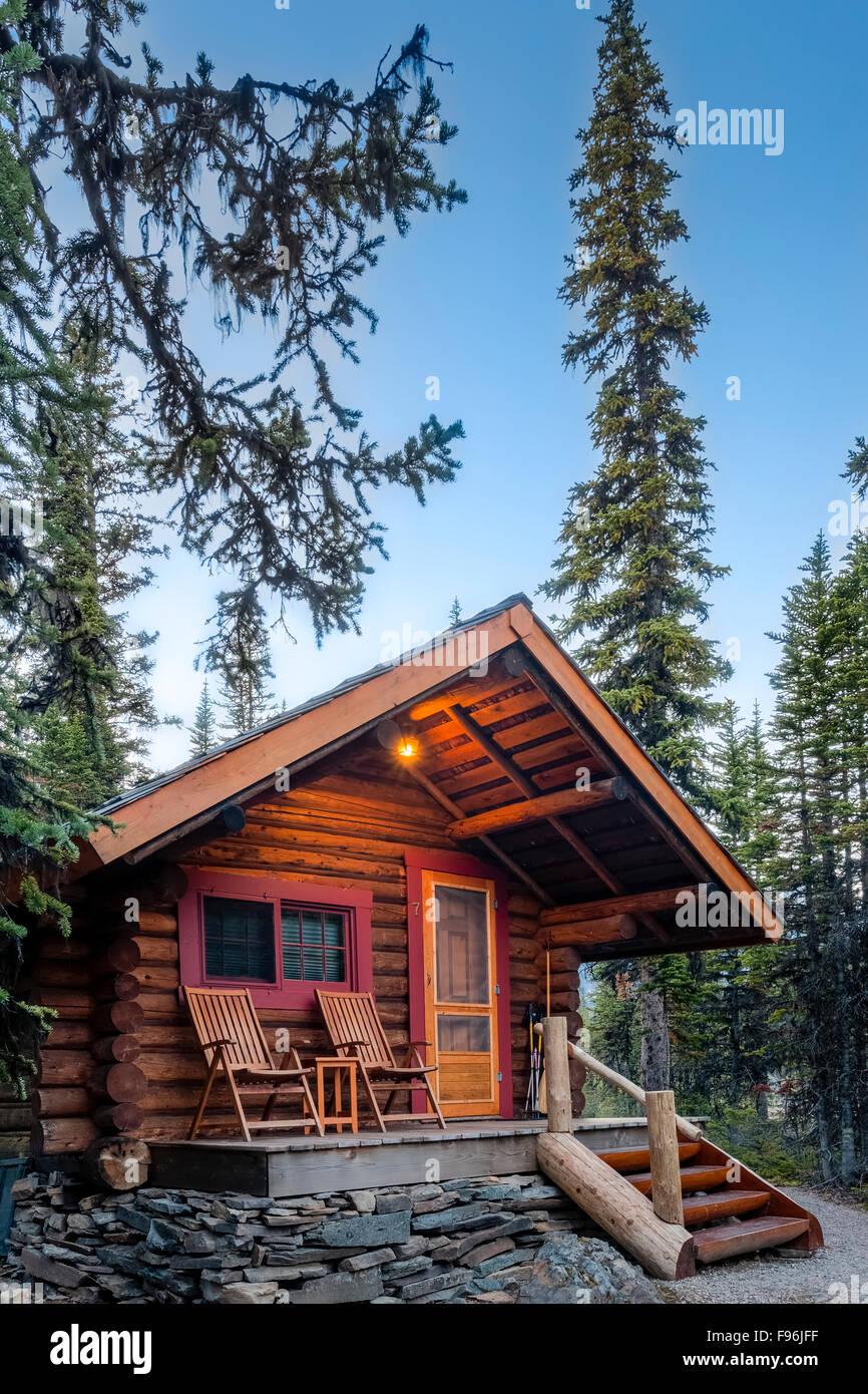 A rustic guest cabin on the shore of Lake O'Hara in Yoho National Park, British Columbia, Canada. No Property Release Stock Photo