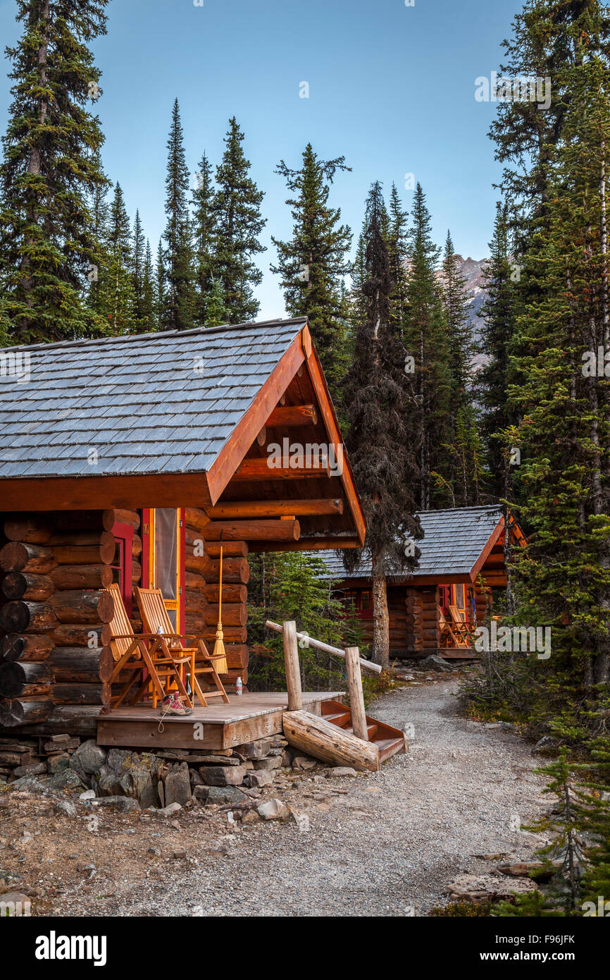 A rustic guest cabin on the shore of Lake O'Hara in Yoho National Park, British Columbia, Canada. No Property Release Stock Photo
