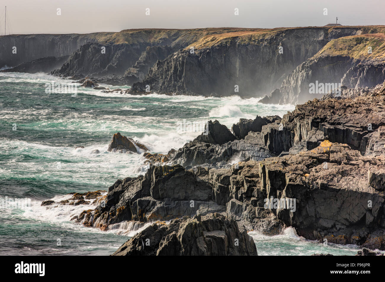 Waves breaking on coastline, Cape Race, Newfoundland, Canada Stock Photo