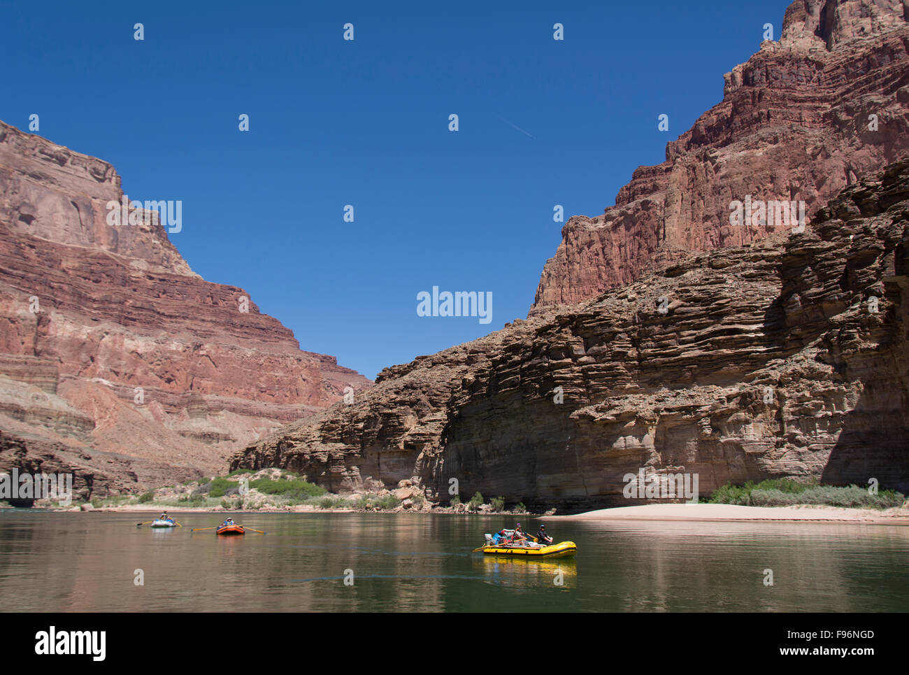 Floating Rafters Rafters float south down the Colorado River, Grand Canyon, Arizona ...