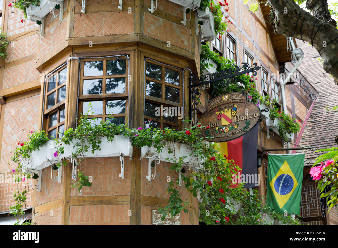 Choperia Baden Baden, outdoor beer bar and restaurant, Boulevard Geneve, Capivari, Campos do Jordao, Sao Paulo, Brazil Stock Photo