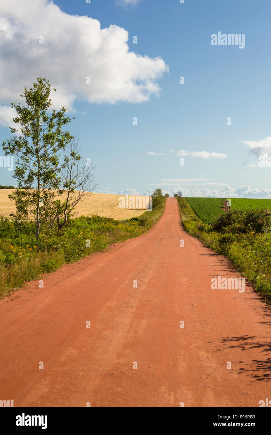 Red country road, Victoria, Prince Edward Island, Canada Stock Photo