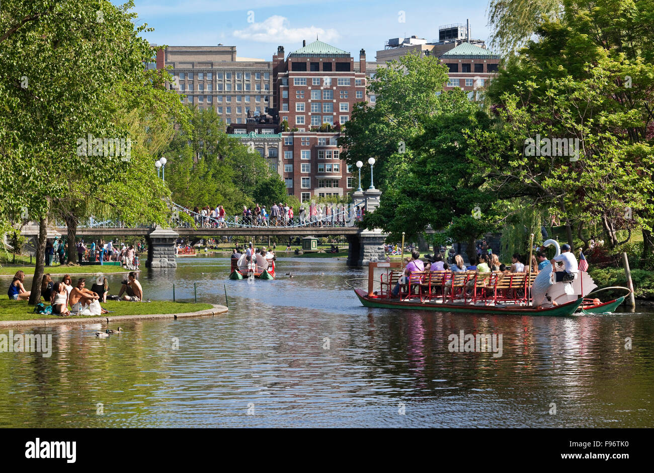 Artificial lake in the Boston's Public Garden commonly referred to as the Lagoon. The lake is the site of popular tourist Stock Photo