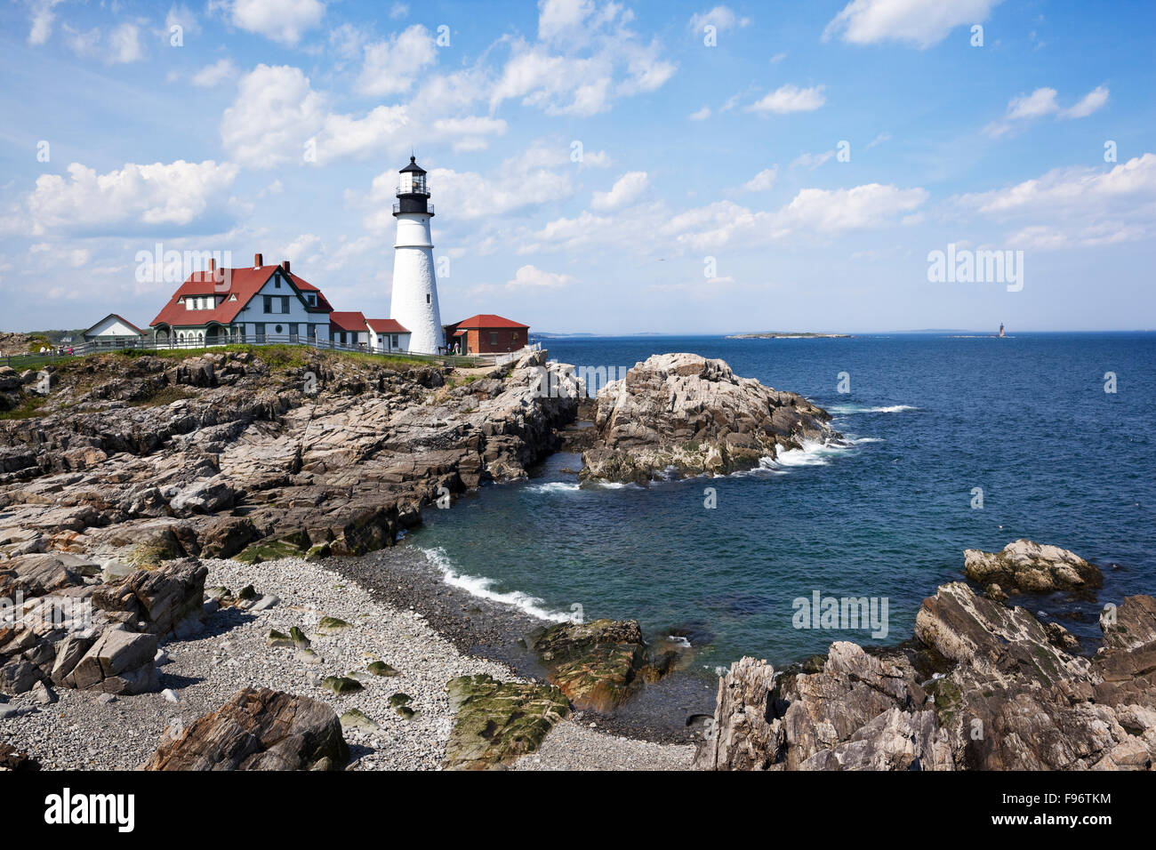 Completed in 1791, Portland Head Light is the oldest lighthouse in Maine and is located in Cape Elizabeth, at the entrance to Stock Photo