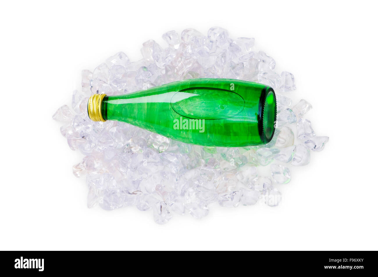 Green bottle of water on ice cubes Stock Photo - Alamy