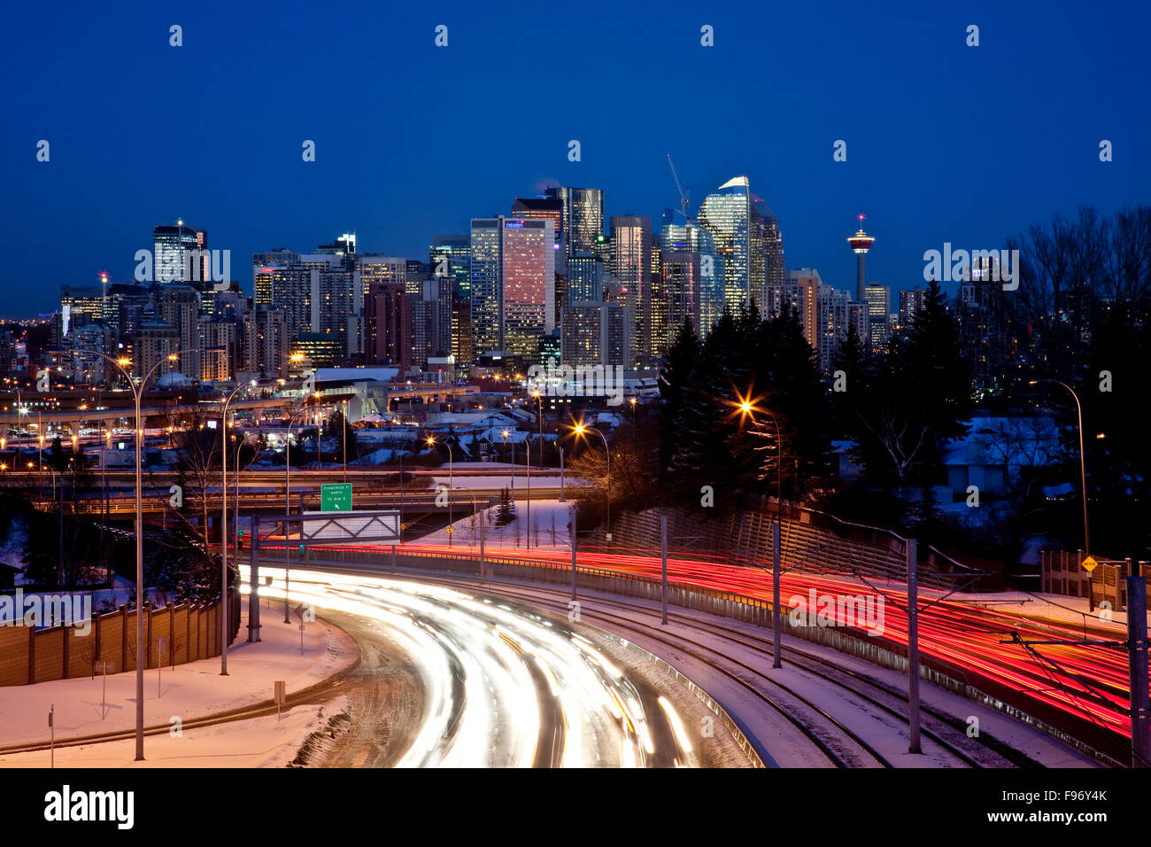 Calgary Skyline at night, Calgary, Alberta, Canada. Stock Photo