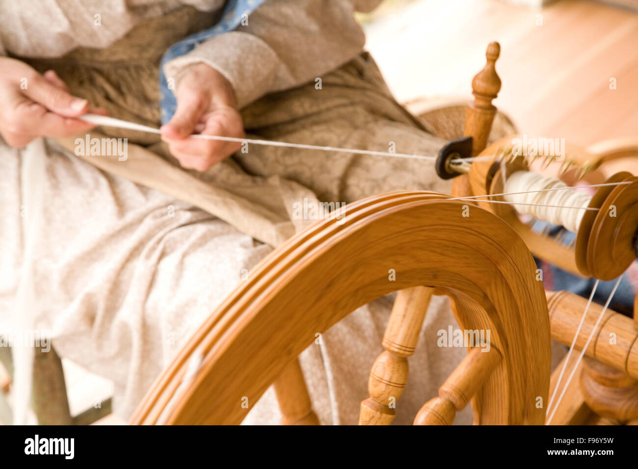 Spinning Wheel For Making Yarn From Wool Fibers. Vintage Rustic