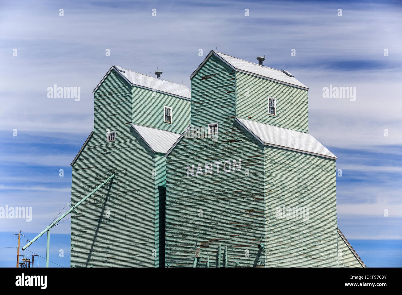 Historic Grain Elevators, Nanton, Alberta, Canada Stock Photo