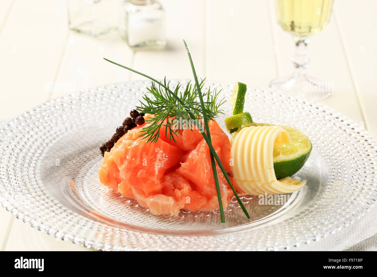 Gravlax (cured salmon) with lime, dill and butter Stock Photo Alamy