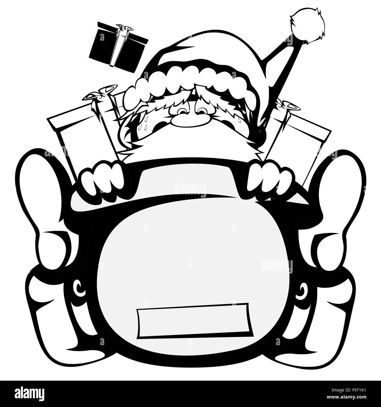 Santa Claus in action - Santa sleigh is out of control (black and white silhouette) Stock Photo