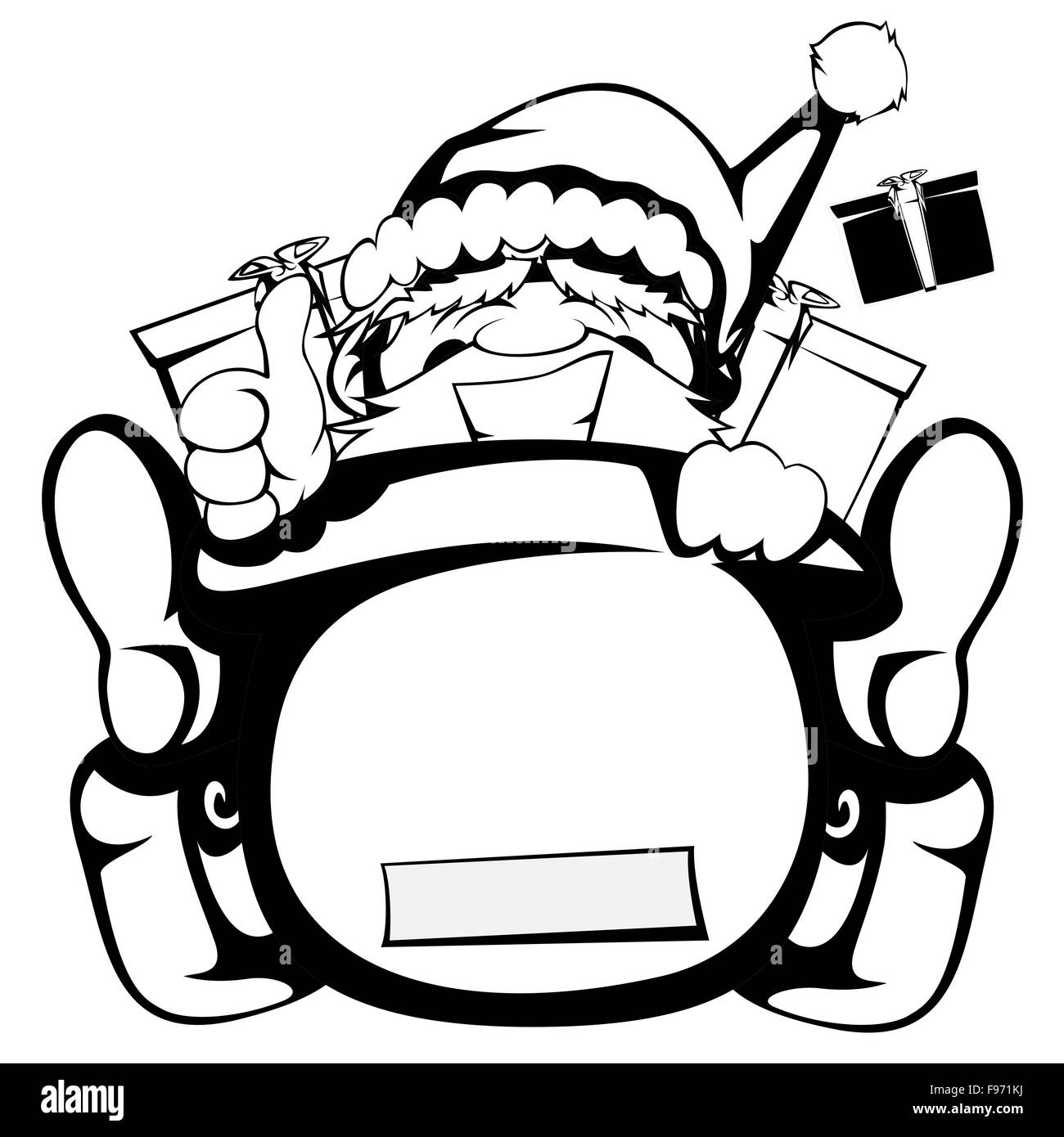 Santa Claus in action - Santa sleigh is out of control (black and white silhouette) Stock Photo