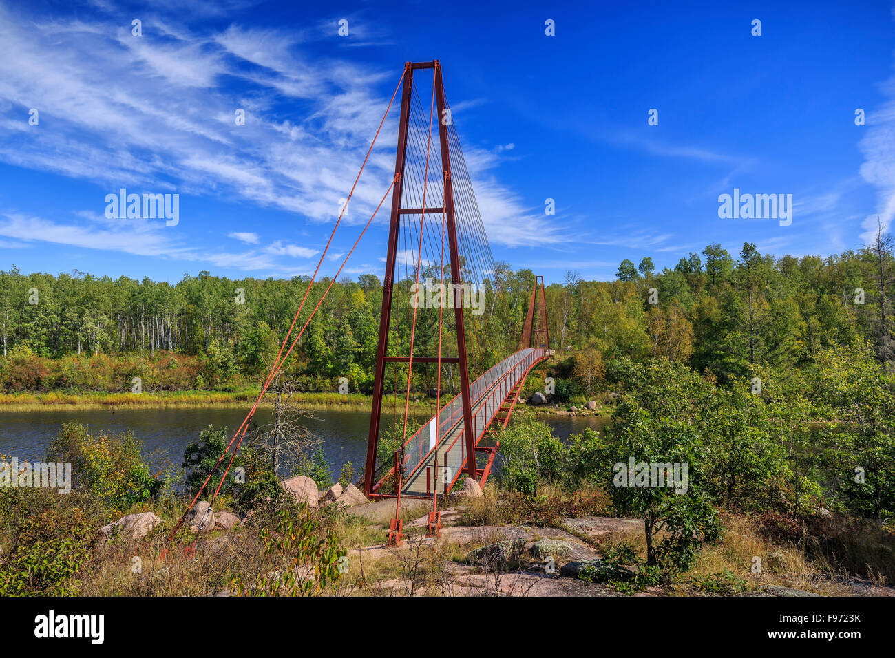 TransCanada Trail suspension bridge crossing the Whiteshell River