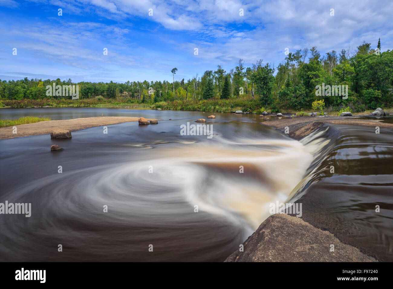 Swirling water at Rainbow Falls, Whiteshell Provincial Park, Manitoba, Canada. Stock Photo
