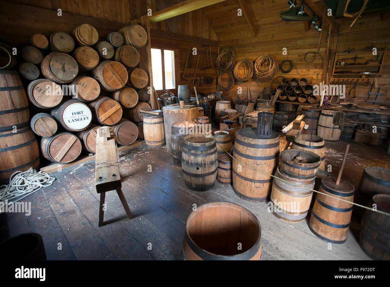 The cooperage at Fort Langley National Historic Site of Canada. Fort Langley, British Columbia, Canada. Stock Photo