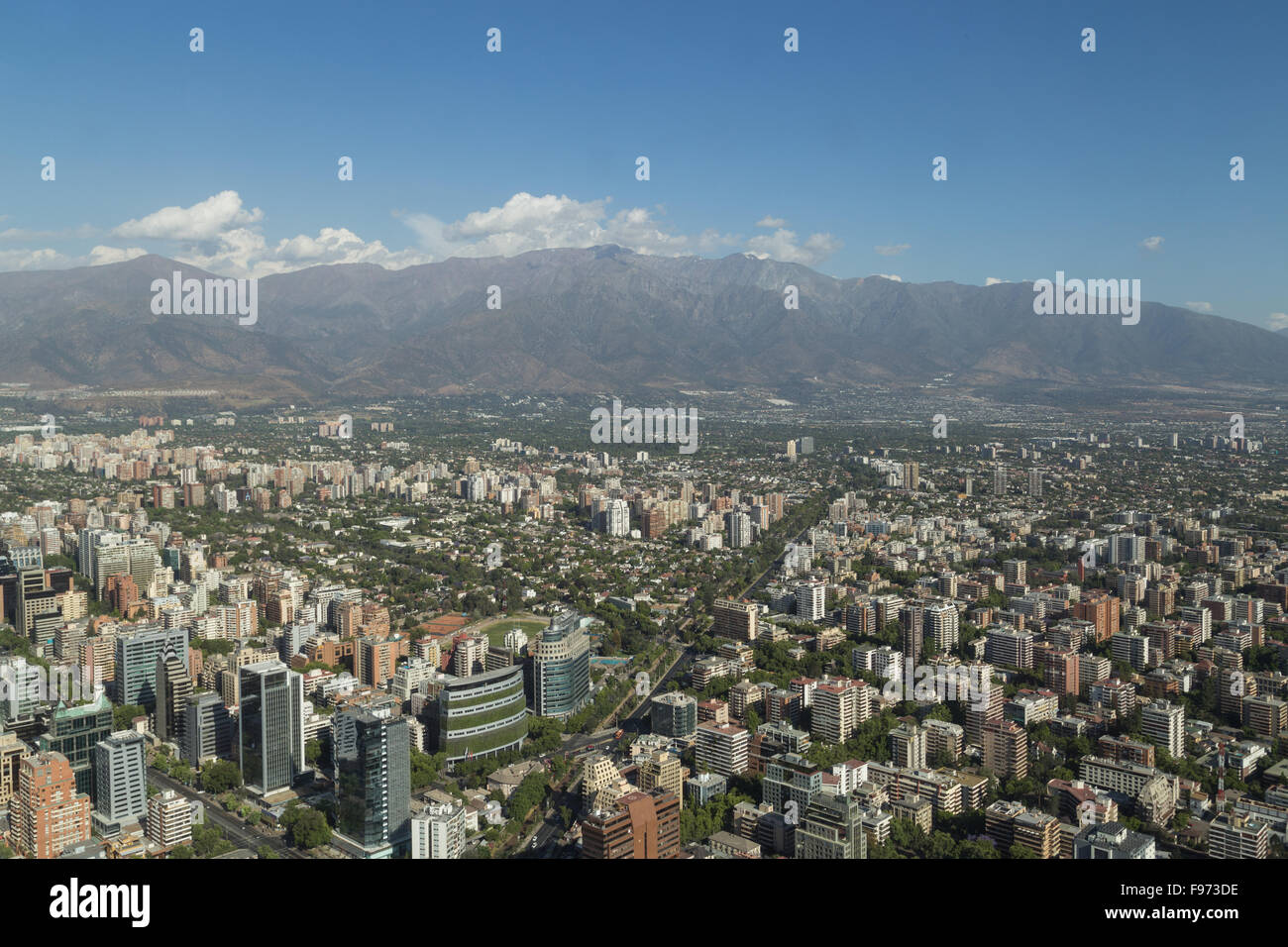 Panoramic city view from the Gran Torre Santiago in Santiago de Chile. Stock Photo