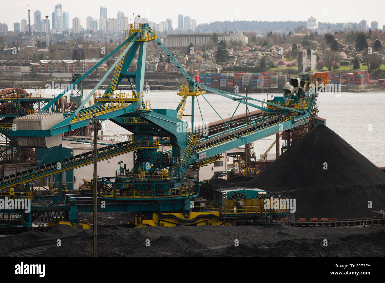 Coal stacker/reclaimer at Neptune Terminals. North Vancouver, British Columbia, Canada. Stock Photo