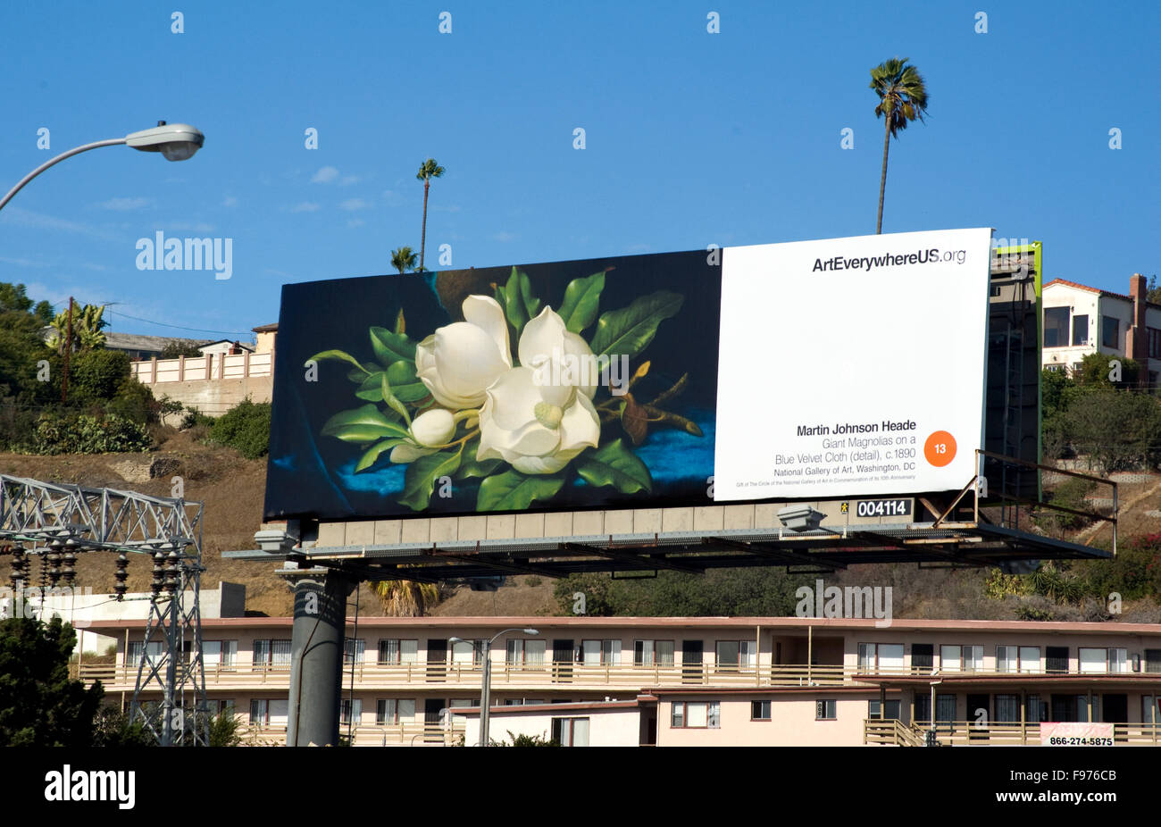 A Martin Johnson Heade painting appears on a billboard  in Inglewood, California during the Art Everywhere event. Stock Photo