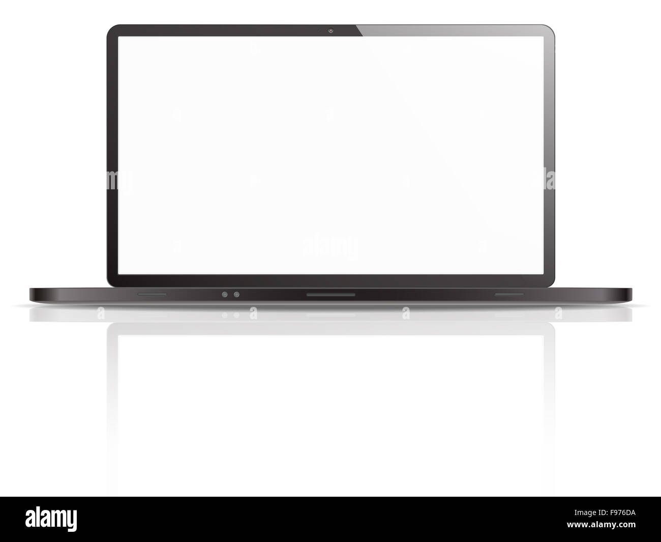 Vector of Non Branded Laptop with blank screen for copy space. Ground reflection. Black version. Stock Photo