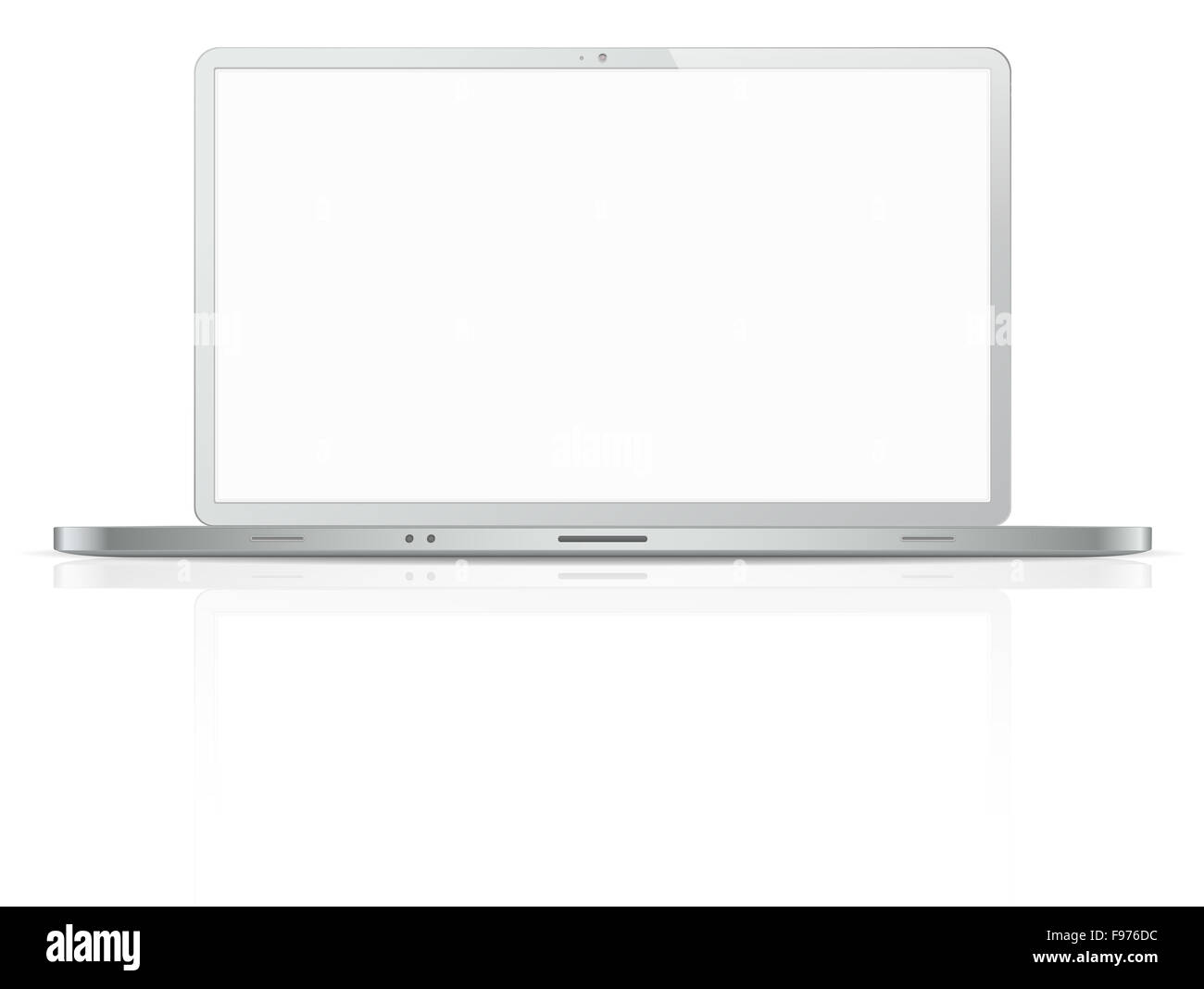 Vector of Non Branded Laptop with blank screen for copy space. Ground reflection. Steel version. Stock Photo