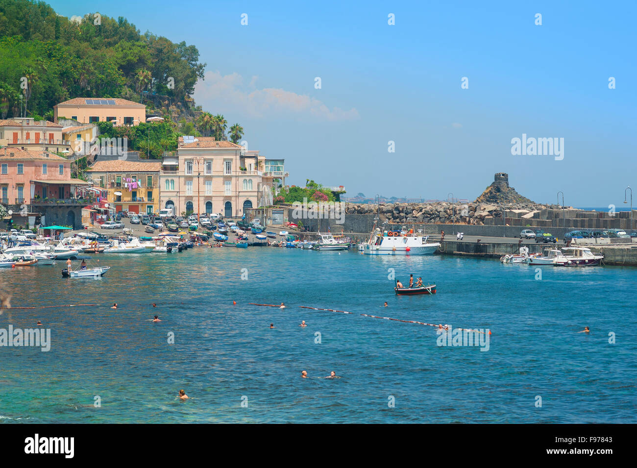 Sicily village coast, view of the secluded village of Santa Maria La Scala, near Acireale in Catania province, Sicily. Stock Photo