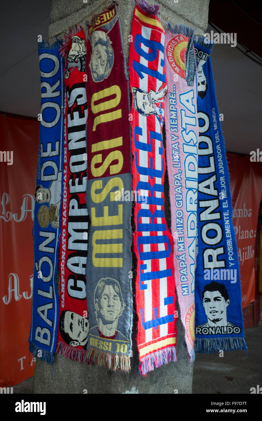Football Scarves on sale in Madrid Stock Photo
