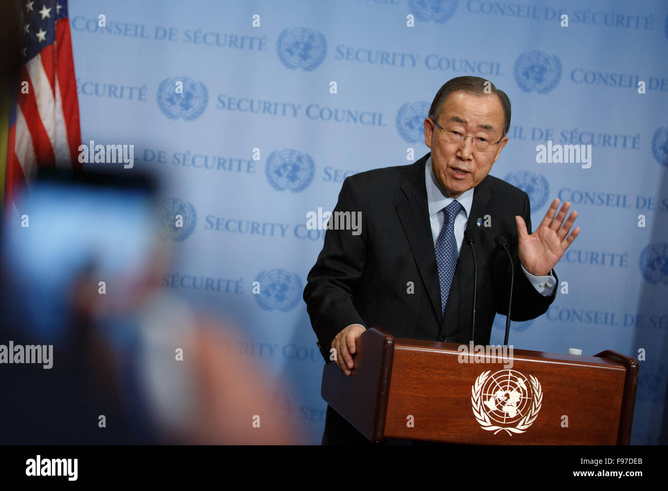 New York, USA. 14th Dec, 2015. United Nations Secretary-General Ban Ki ...