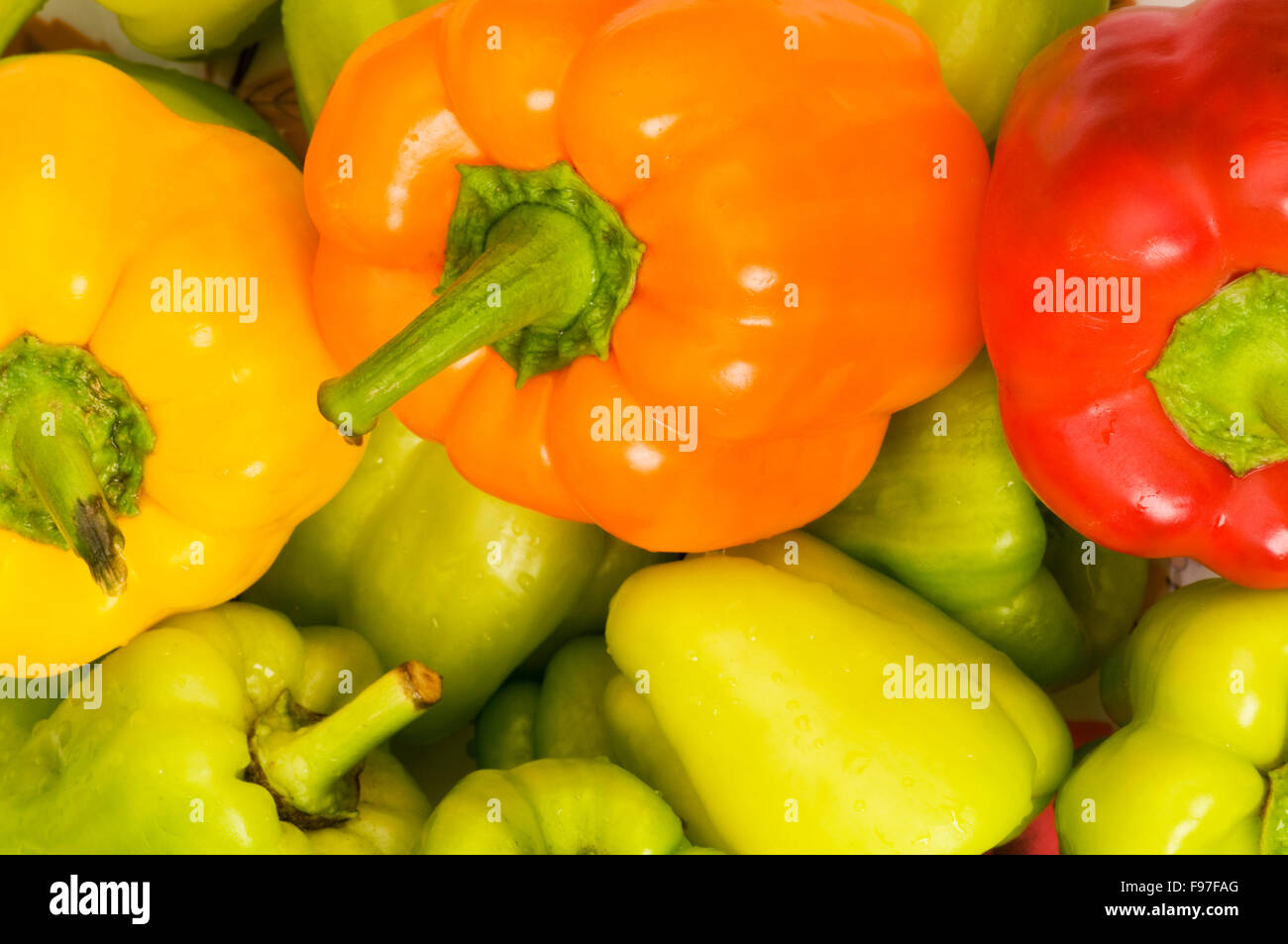 Bell peppers arranged at the market stand Stock Photo Alamy