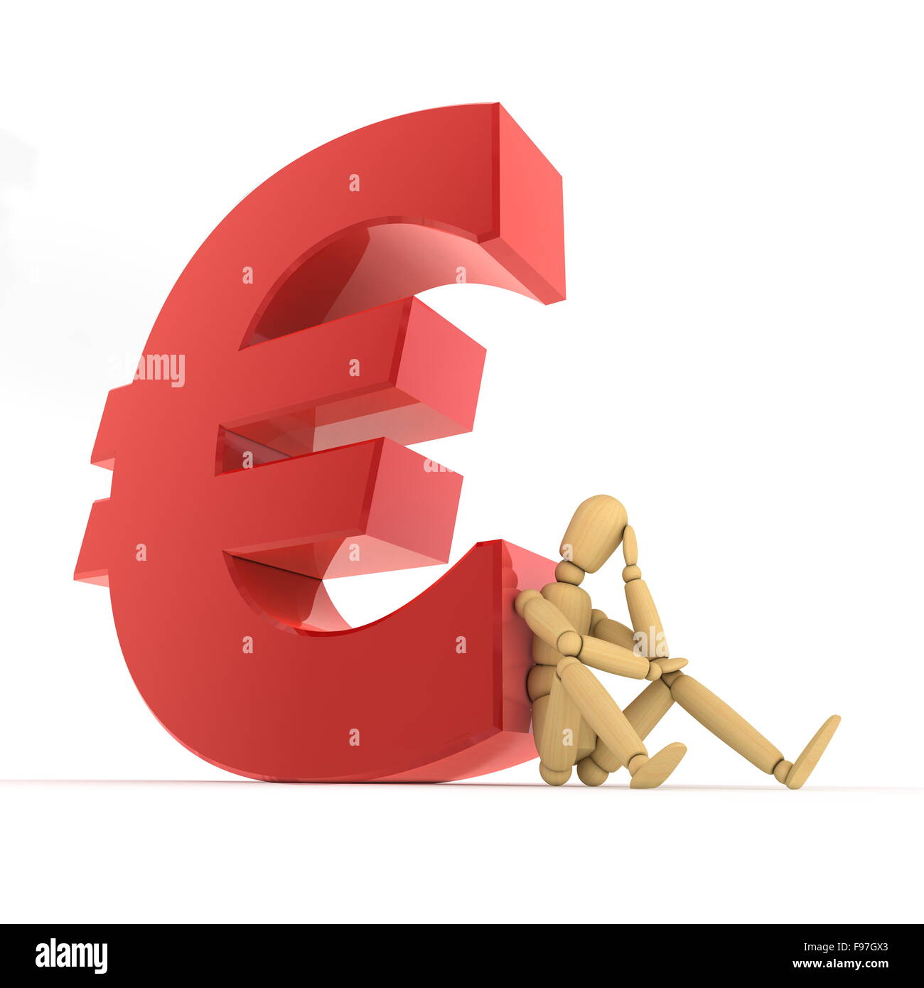 Doll Sitting At Red Glossy Euro Sign Stock Photo - Alamy