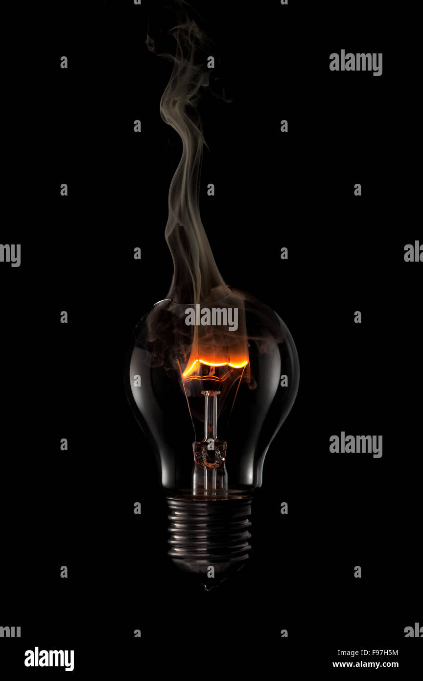 Fuming bulb burning tungsten filament Stock Photo Alamy