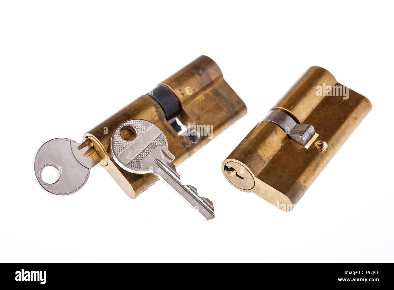 Door locks and keys isolated on white background Stock Photo - Alamy