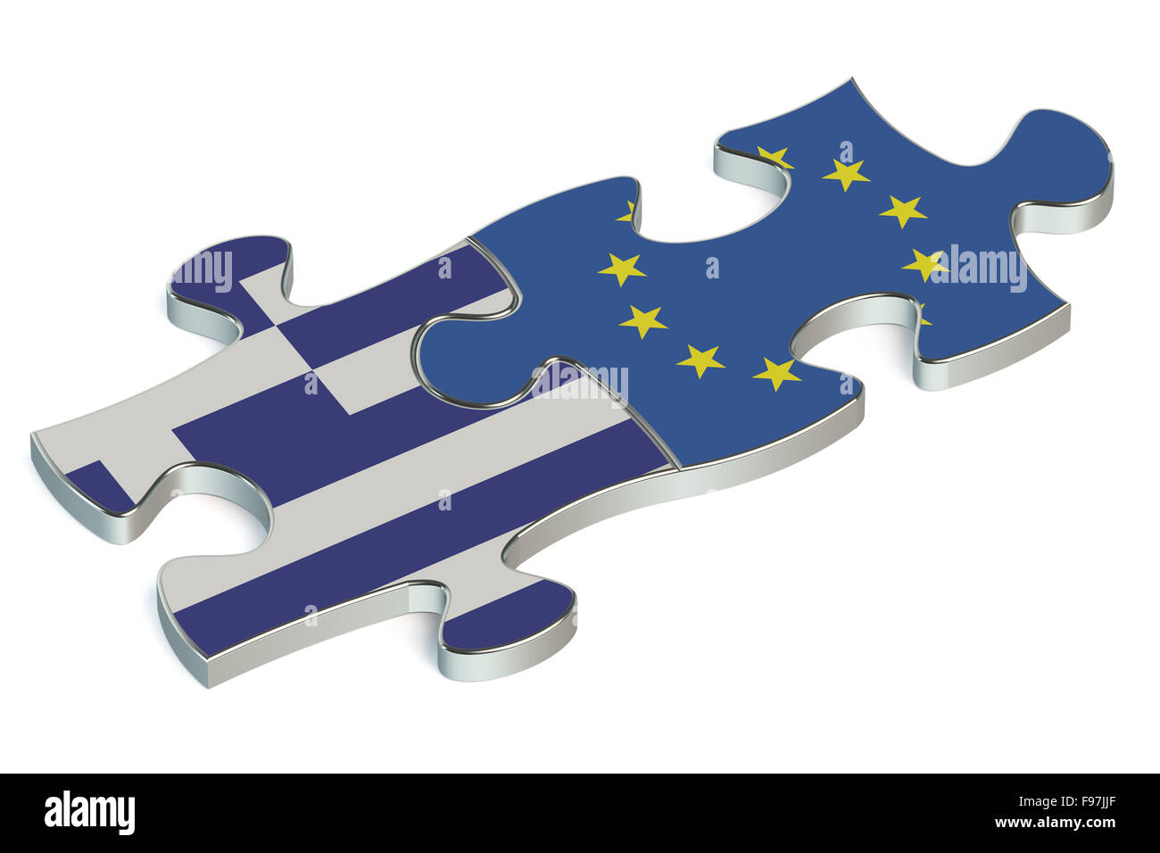 Greece and EU Jigsaw Pieces isolated on white background Stock Photo