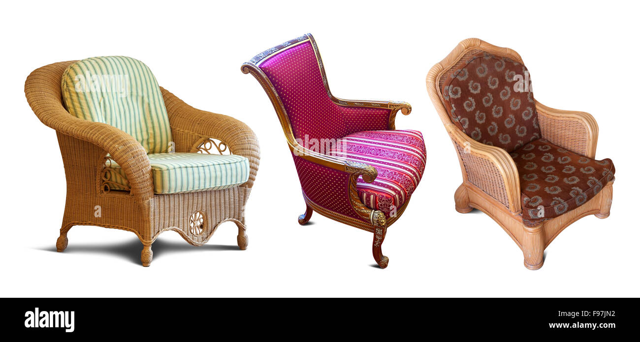 Set of vintage armchair. Isolated over white background with  shadows Stock Photo