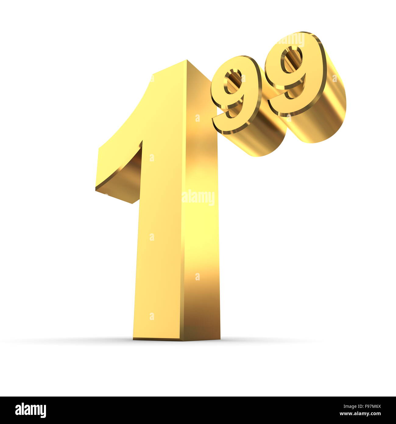 Solid Price Tag Number 1 99 - Shiny Gold Stock Photo