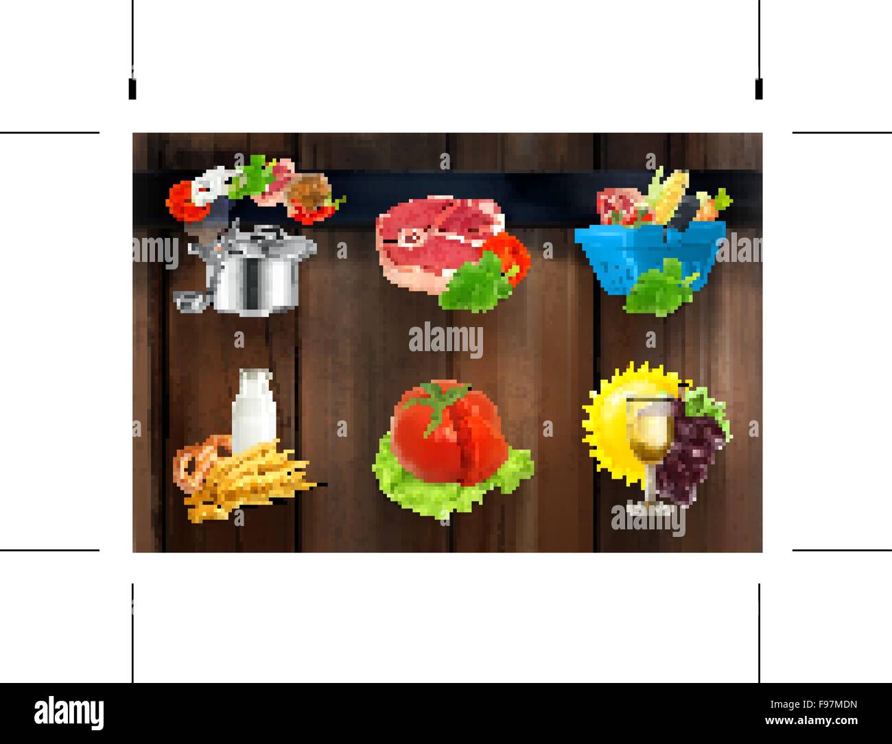 Food concepts, vector icons on wooden board Stock Vector Image & Art ...