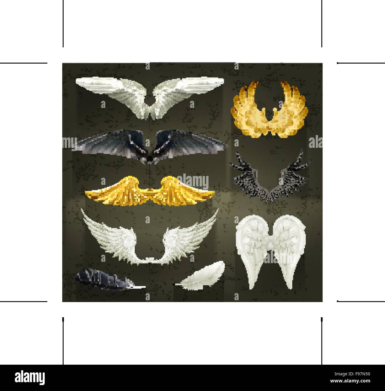 Wings, set vector illustrations on black background Stock Vector Image ...