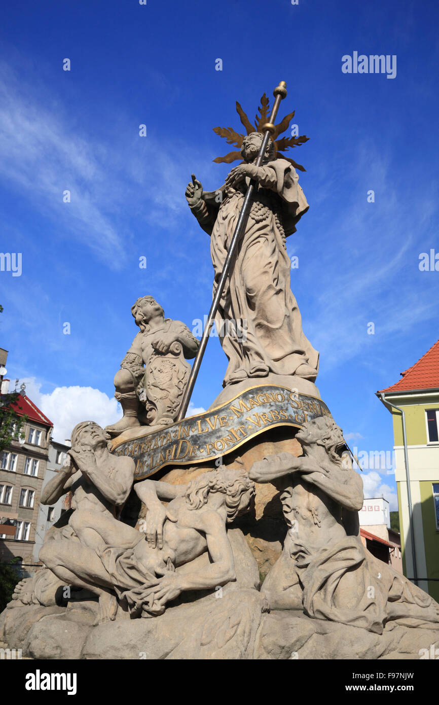 Statue on St. Johns Bridge, Most Sw.Jana, Klodzko (Glatz), Silesia, Poland, Europe Stock Photo