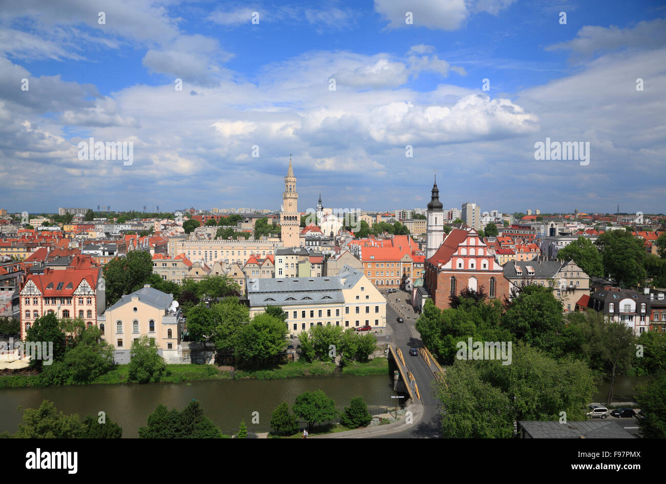 View from Piast tower, Wieza Piastowska (Piastenturm) over city of Opole, Silesia, Poland, Europe Stock Photo